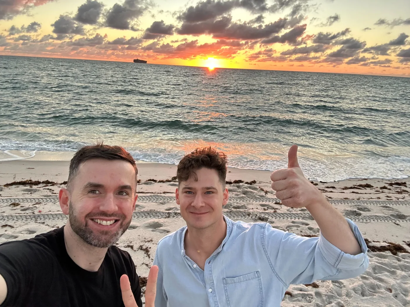 Team beach sunset selfie